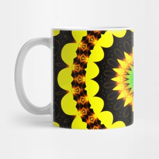 Yellow Floral pattern, seamless kaleidoscope. Circular Flower on black print Mug